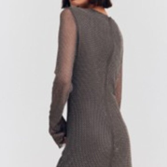 Rhinestone-embellished dress dark grey long sleeve mesh sz S H&M - Picture 11 of 16